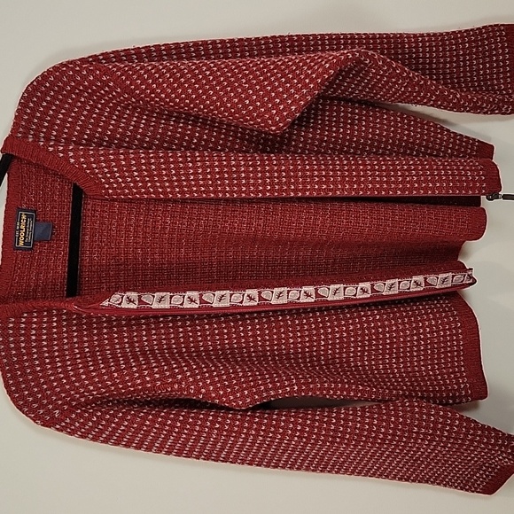 Woolrich Ruby Red All Over Design Wool Zip Up Sweater Cardigan Large - Picture 6 of 10